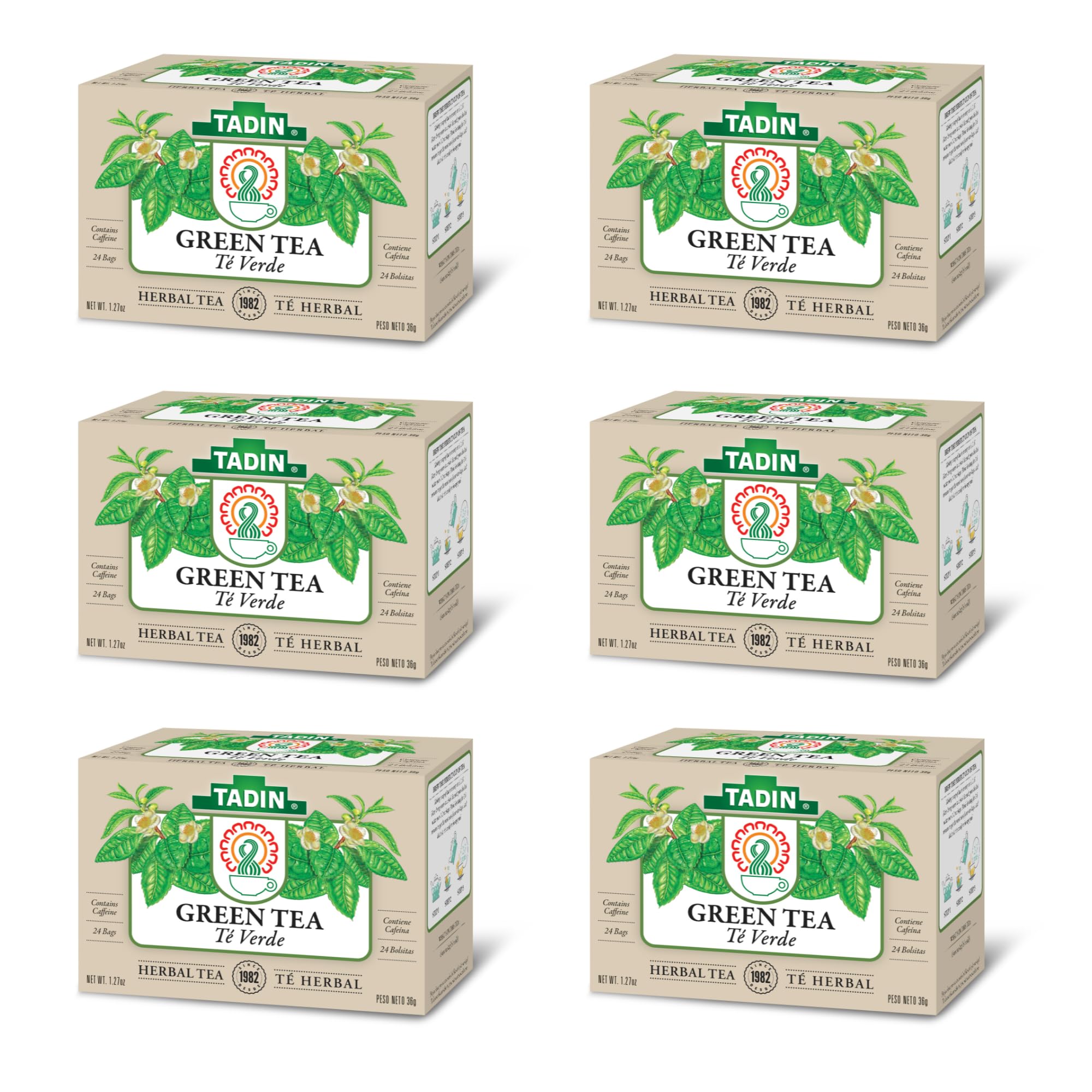 Tadin Green Tea, Herbal Tea, Green Tea Bags, Caffeinated Tea, Tea Bags Individually Wrapped, 24 Tea Bags, Pack of 6
