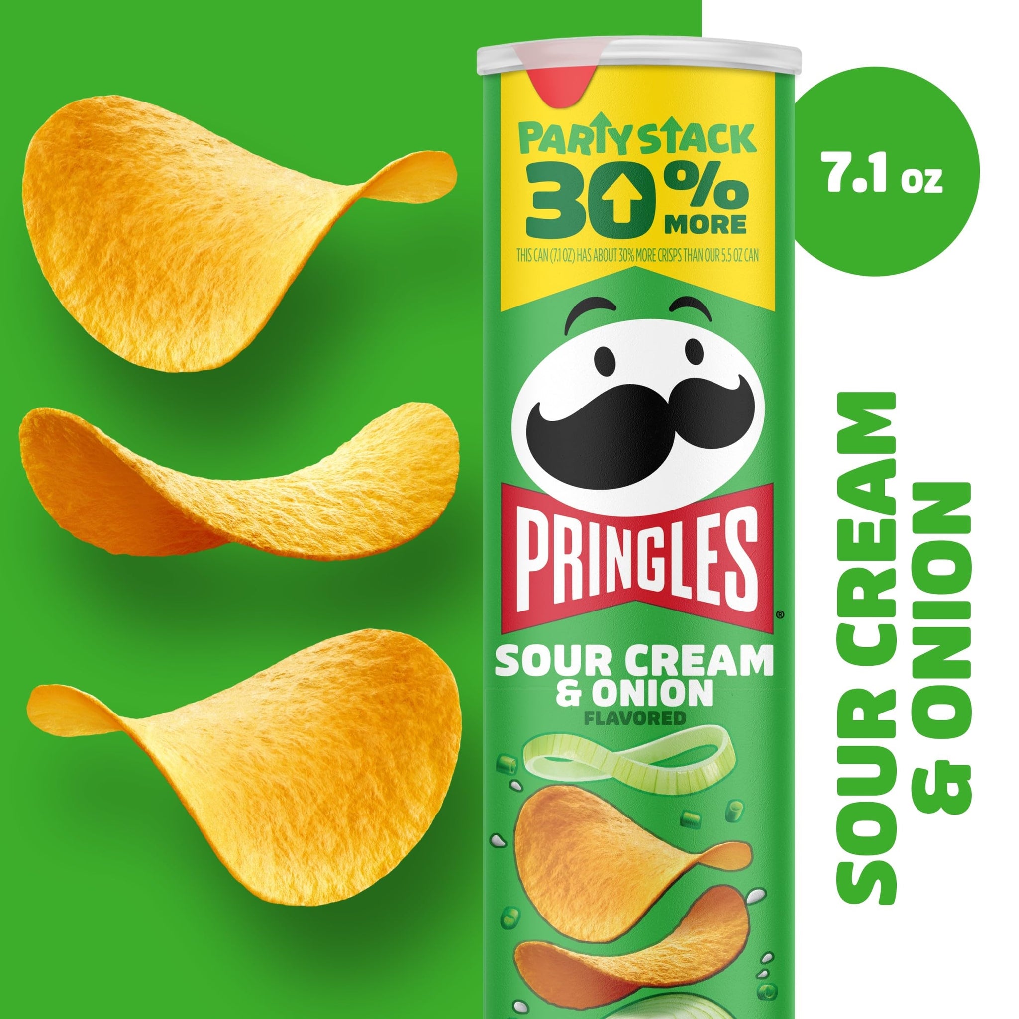 Pringles Potato Crisps Chips, Lunch Snacks, On-the-Go Snacks, Party Stack, Sour Cream and Onion, 7.1oz Can (1 Can)
