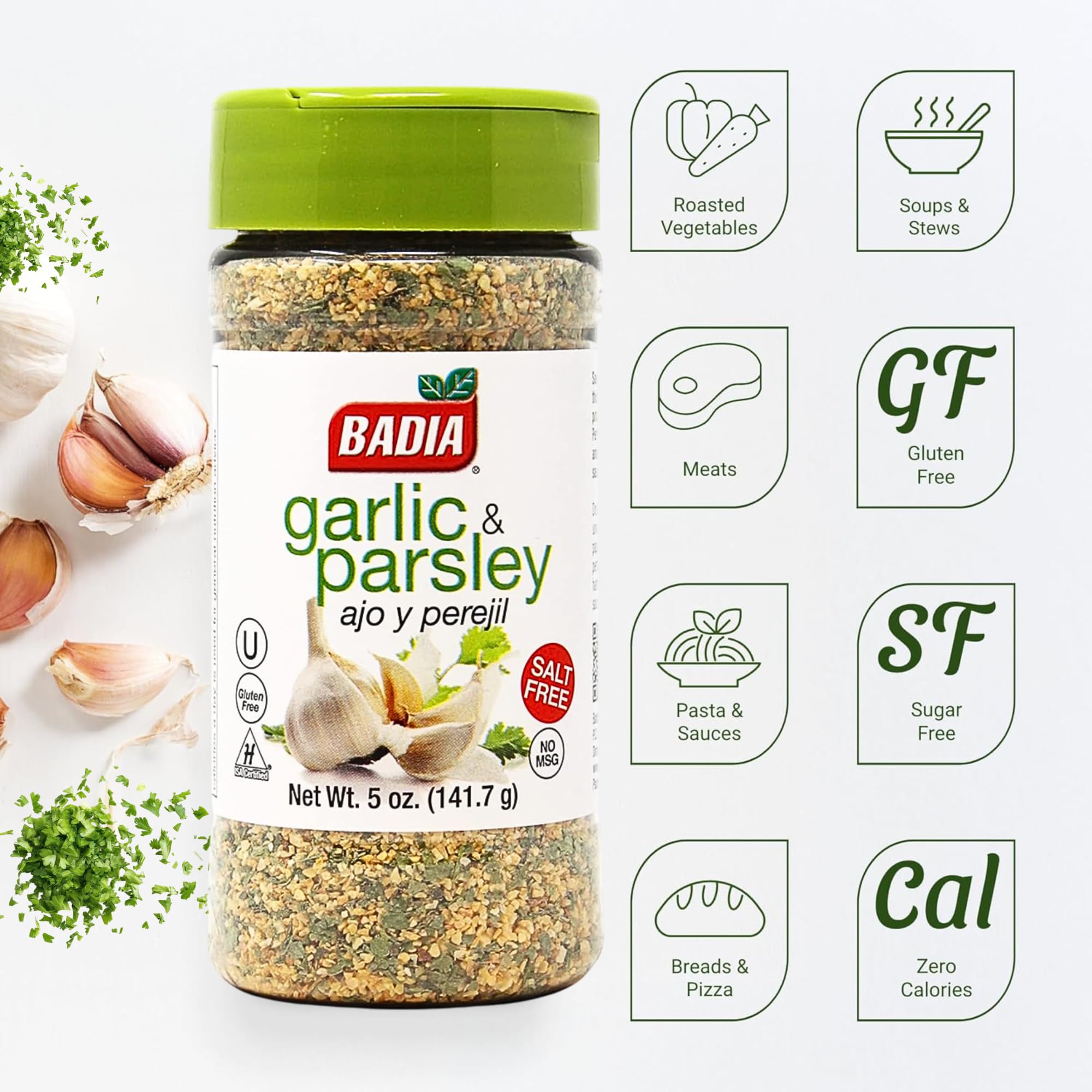 Badia Garlic & Parsley Seasoning, 5 oz - Ideal for Cooking, Grilling and Seasoning Seafood, Meats & Veggies