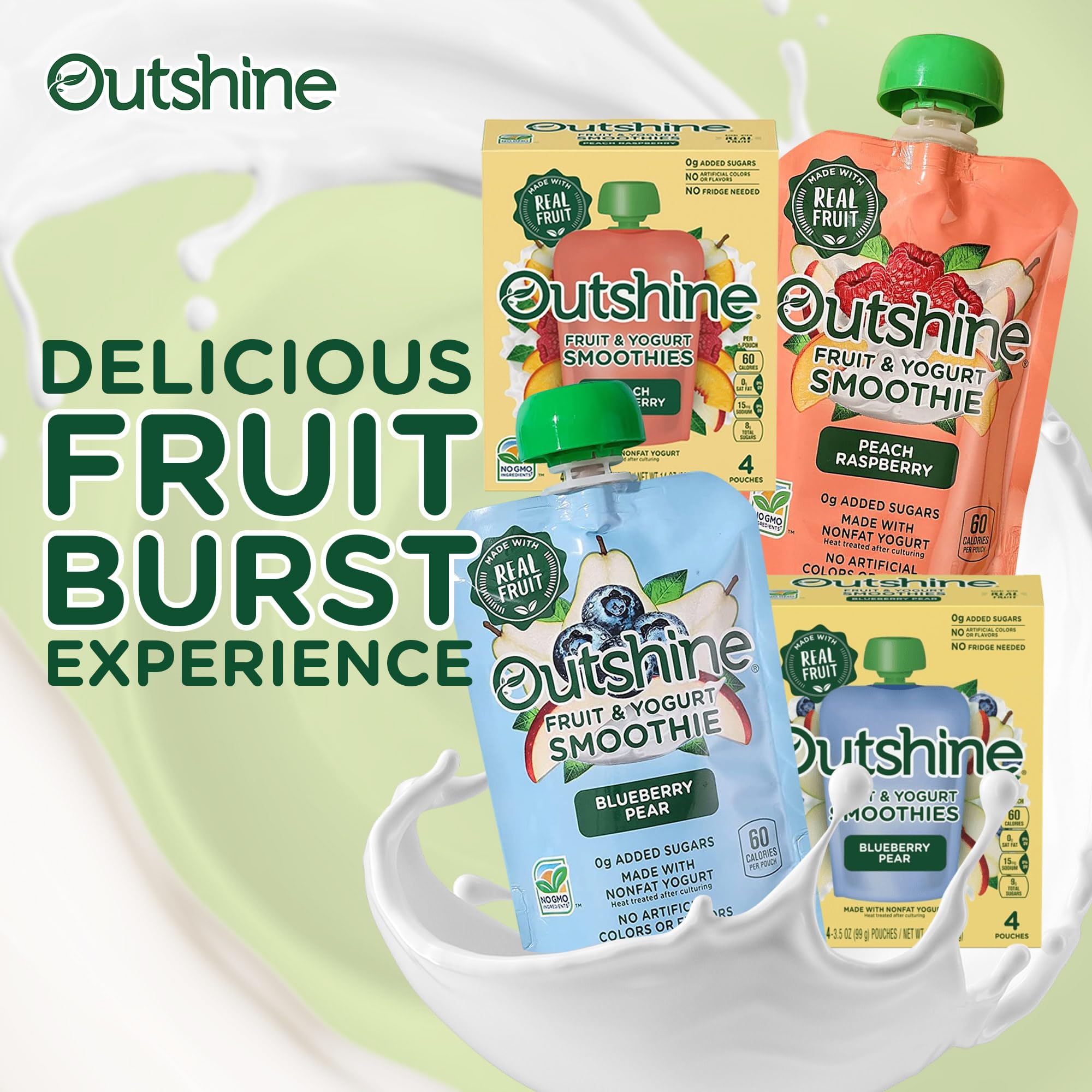 Outshine Fruit Smoothie Pouches Variety Pack - Ready-to-Drink Smoothies -Perfect for Kids and Adult On-the-Go -Fruit & Yogurt Pouches for Snacking