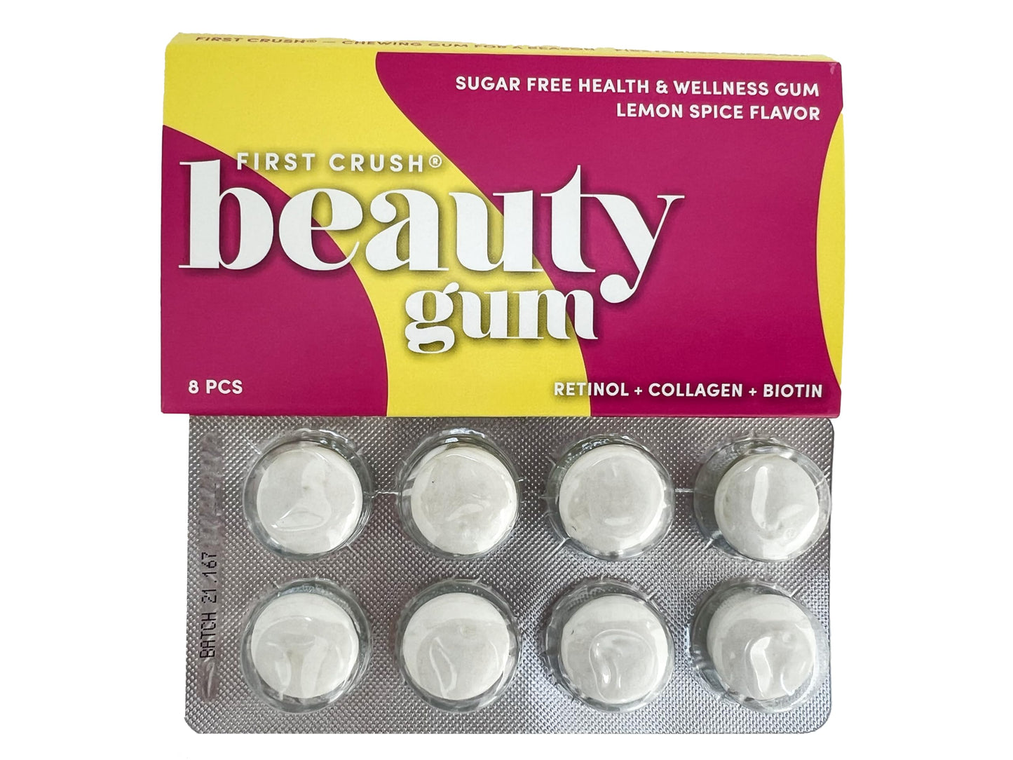 First Crush Beauty Gum | Health & Wellness Gum with Collagen, Biotin, Retinol & Vitamins | Sugar Free