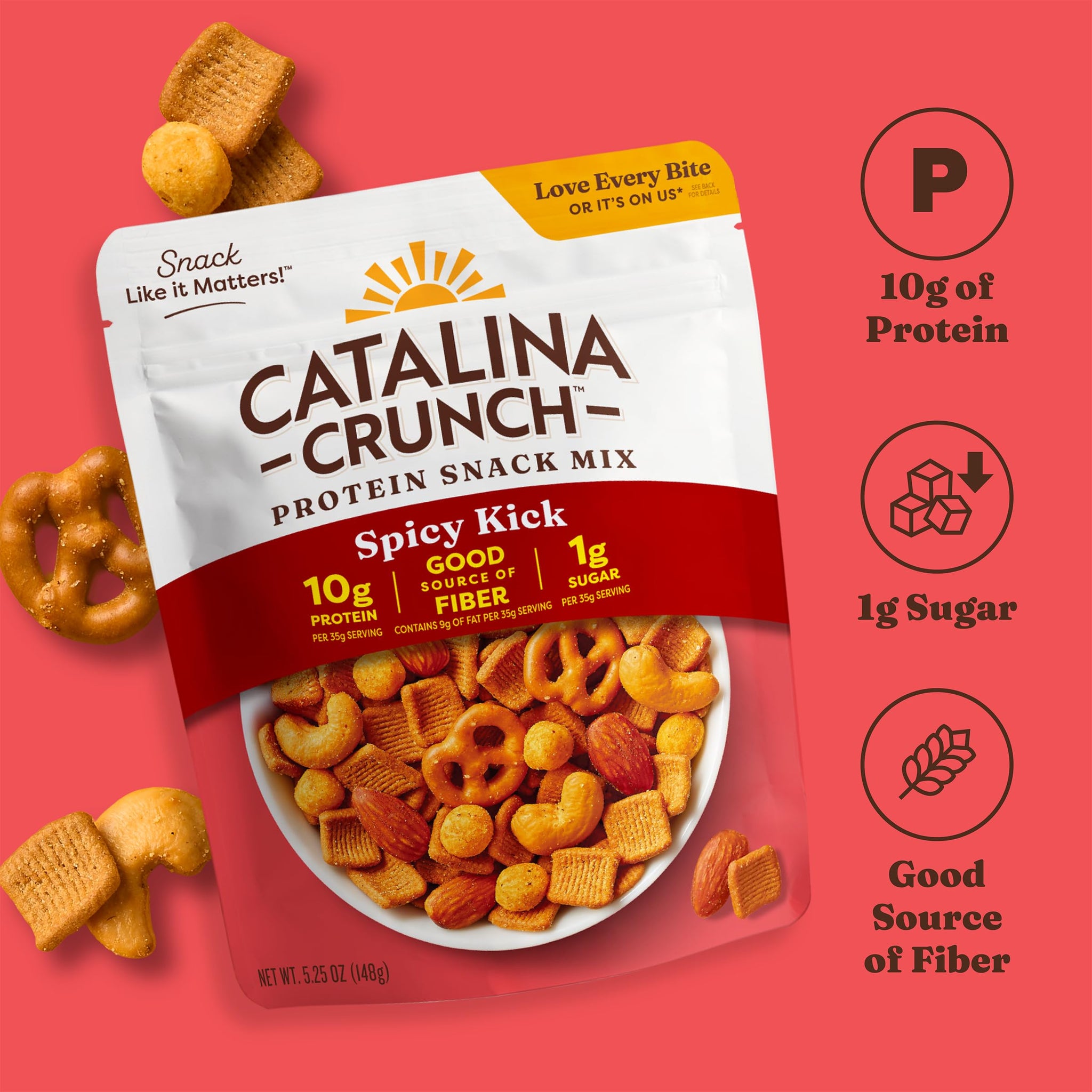Catalina Crunch Protein Snack Mix - 10g Protein, 1g Sugar per Serving - Good Source of Fiber, Gluten Free - Spicy Kick, 5.25 Ounce Bag (Pack of 3)