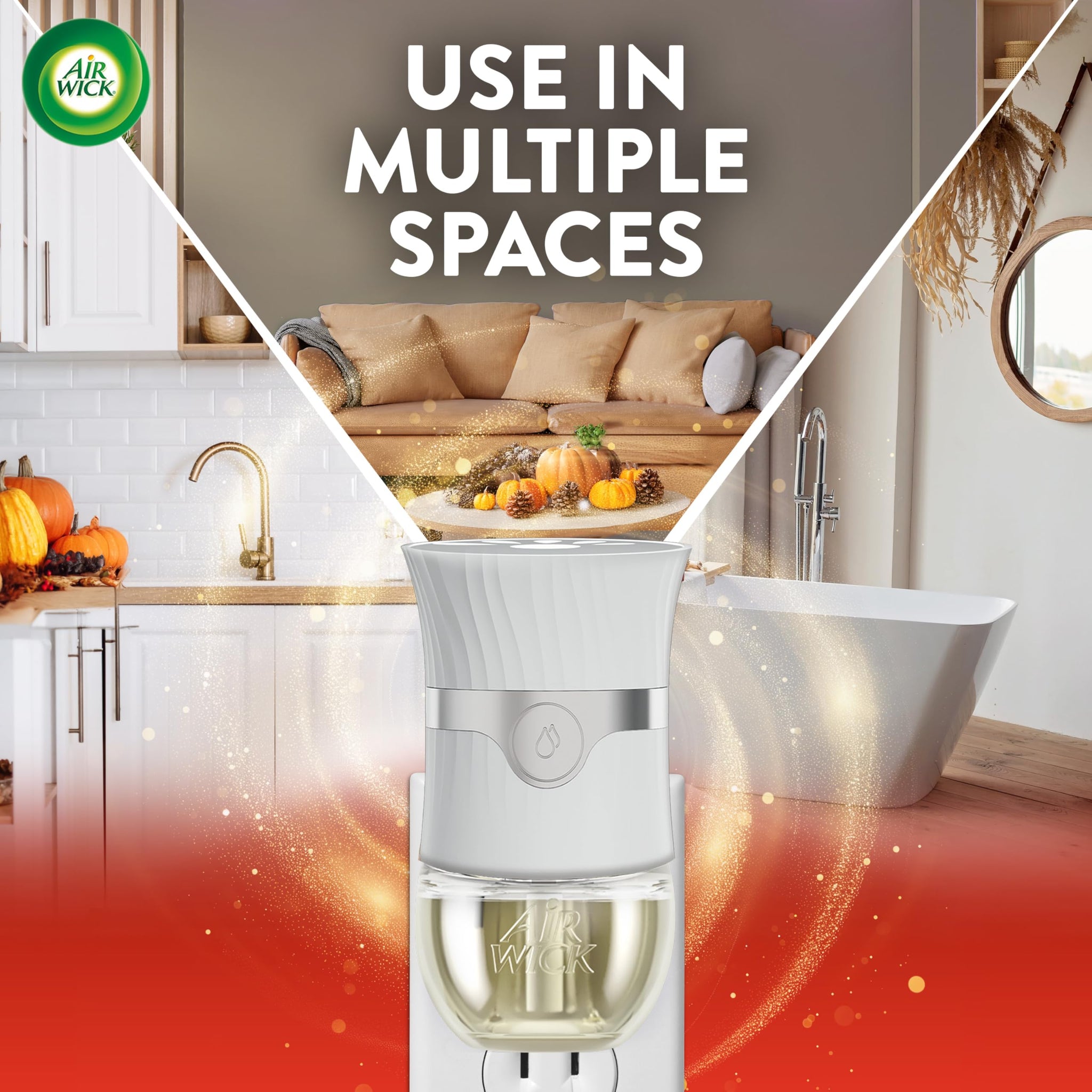 Air Wick Vibrant Plug-In Scented Oil Refills, 3 Count, Apple Cinnamon Medley, Air Freshener, Essential Oils, Eco Friendly