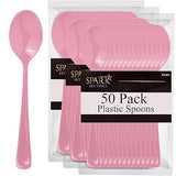 SparkSettings Disposable Plastic Cutlery - Heavy Duty Silverware, Ideal for Hot & Cold Food - 50 Pack (Pink)