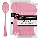 SparkSettings Disposable Plastic Cutlery - Heavy Duty Silverware, Ideal for Hot & Cold Food - 50 Pack (Pink)