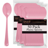 SparkSettings Disposable Plastic Cutlery - Heavy Duty Silverware, Ideal for Hot & Cold Food - 50 Pack (Pink)