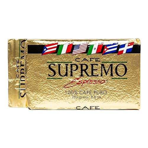 Cafe Supremo Espresso Coffee, Dark Roast, 100% Espresso Ground Coffee with a Latino Taste Blend, Vacuum Sealed Brick (8.8 Ounce, Pack of 12)
