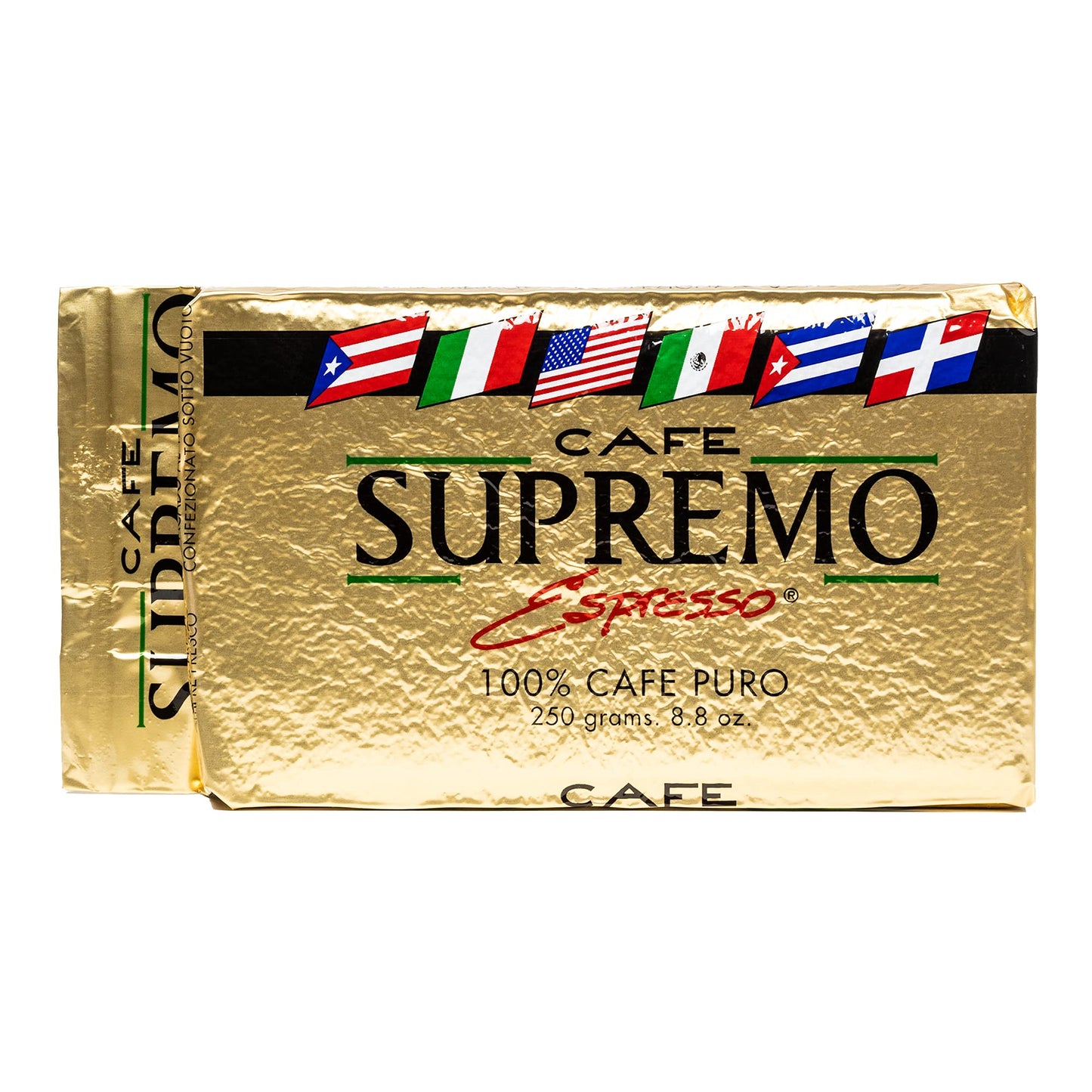 Cafe Supremo Espresso Coffee, Dark Roast, 100% Espresso Ground Coffee with a Latino Taste Blend, Vacuum Sealed Brick (8.8 Ounce, Pack of 12)
