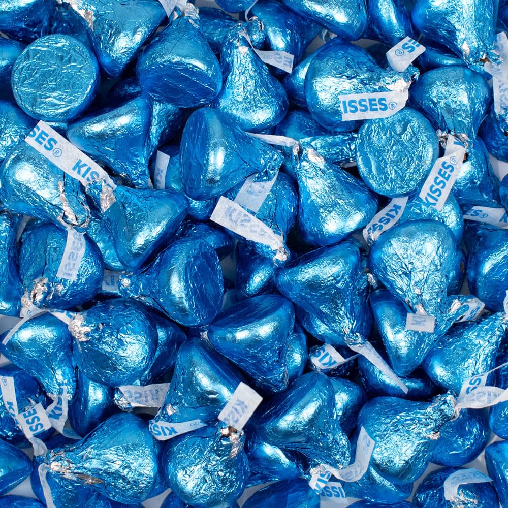 90ct Blue Hershey Kisses Milk Chocolate Bulk Candy Individually Wrapped for Party Favors and Candy Buffets at Birthdays, Weddings, and Baby Showers