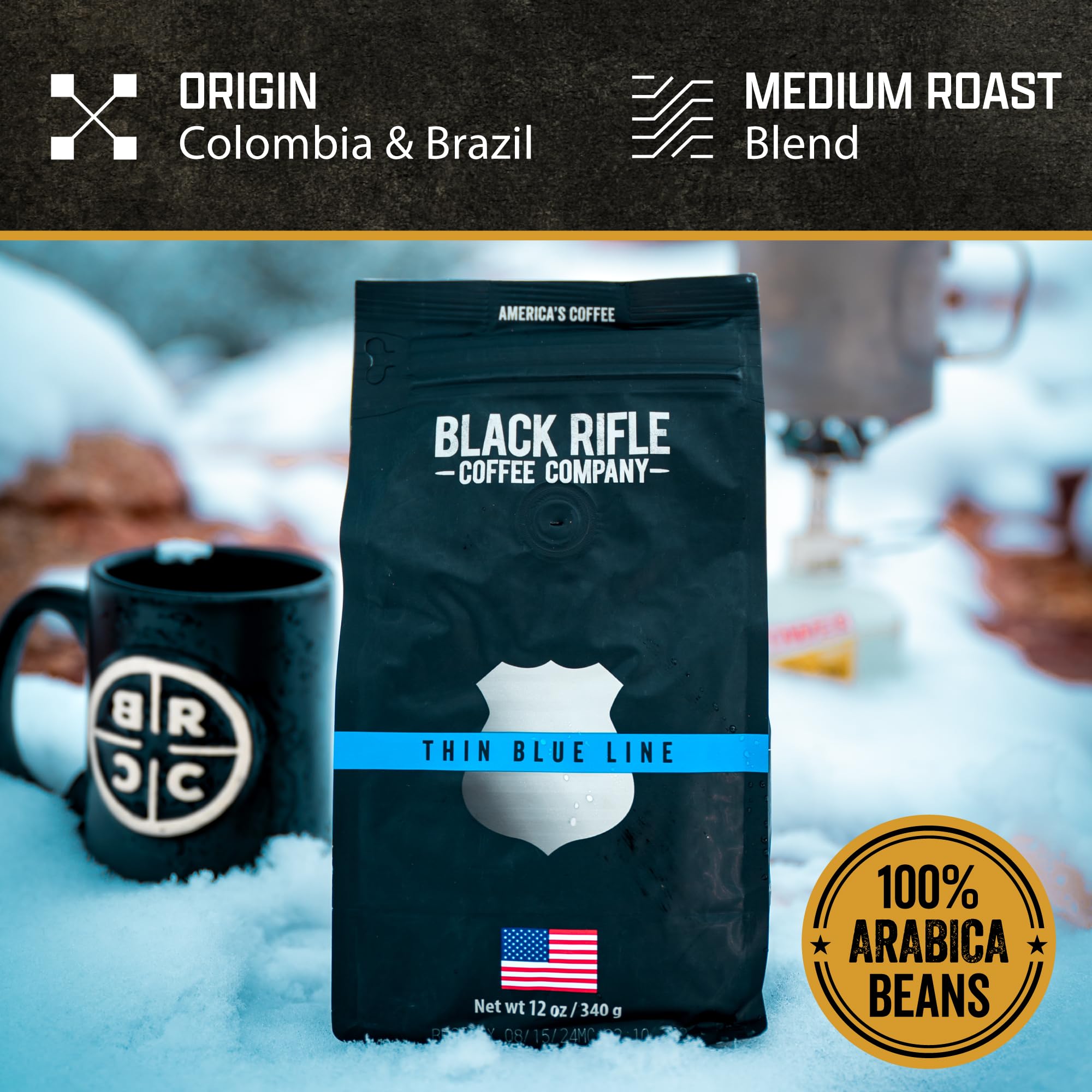 Black Rifle Coffee Company Thin Blue Line, Medium Roast Whole Coffee Beans, 12 OZ Bag