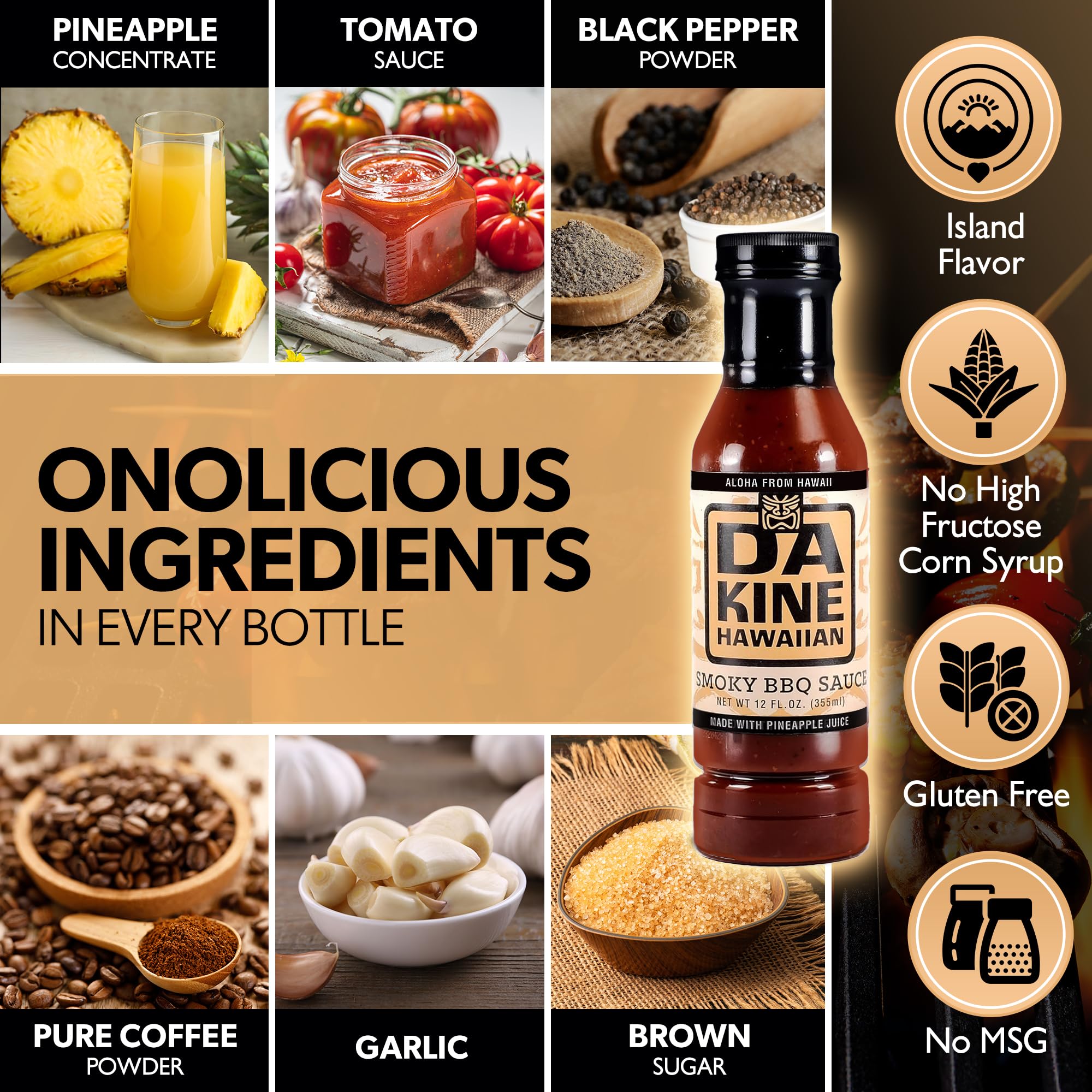 Da Kine Hawaiian Smoky BBQ Sauce - Sweet & Smoky Island Flavor - Made with Pineapple Juice - Gourmet Barbecue Sauce for Grilling, Marinades, Dipping