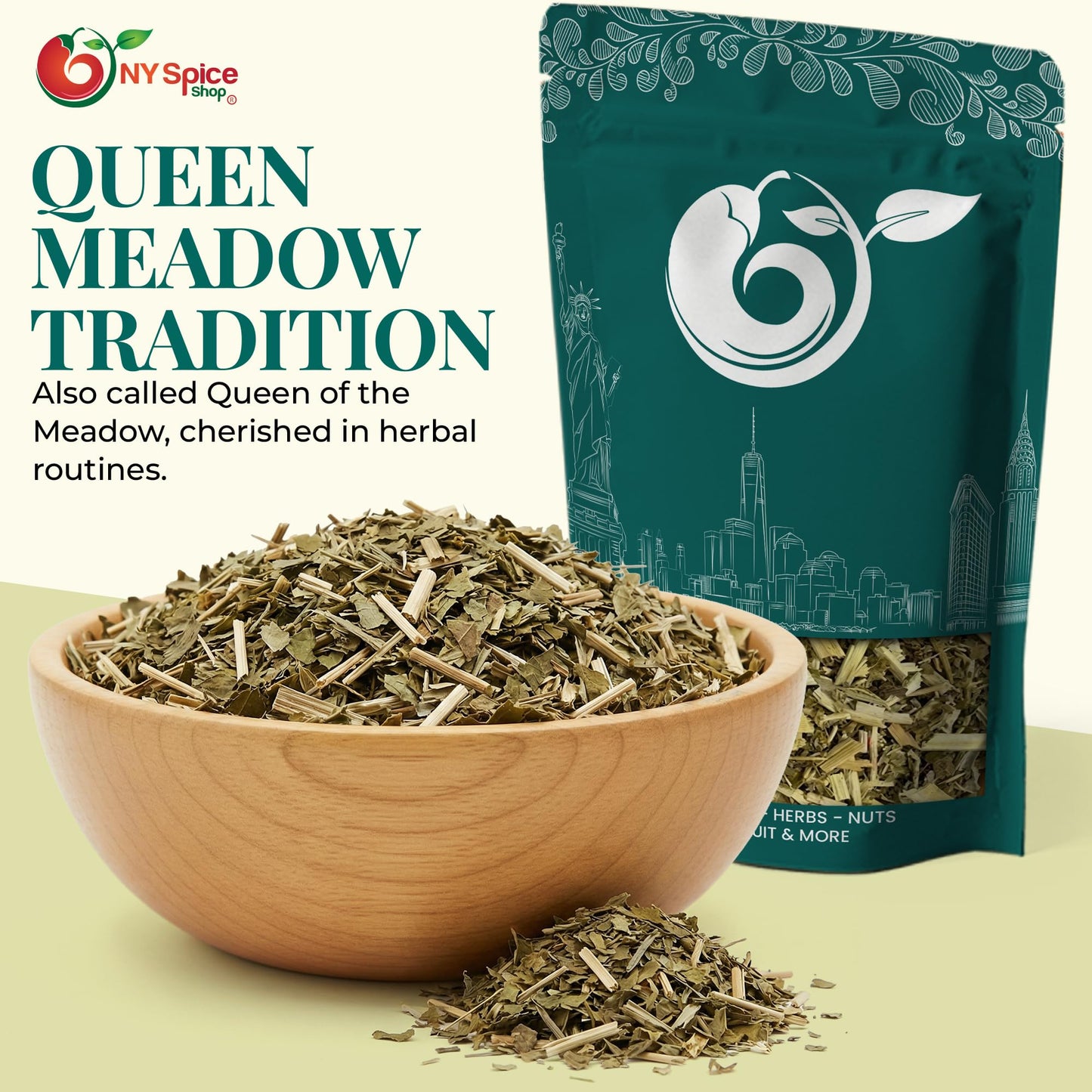 NY Spice Shop Meadowsweet Herb Cut & Sifted - 4 Ounce (Filipendula ulmaria) Natural Dried Meadowsweet Bulk Tea Herb in Resealable Packaging
