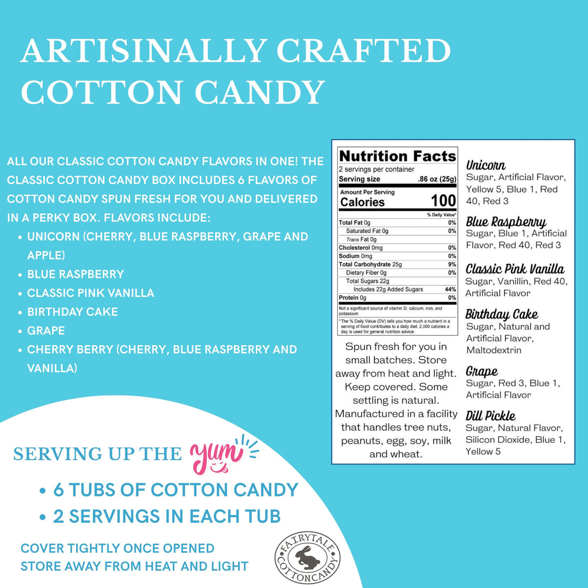 CHOCOLATE STORYBOOK Cotton Candy, Gift Box - Unicorn Tails, Blue Raspberry, Classic Pink, Birthday Cake, Grape, Cherry Berry - (Variety, 6-Pack)