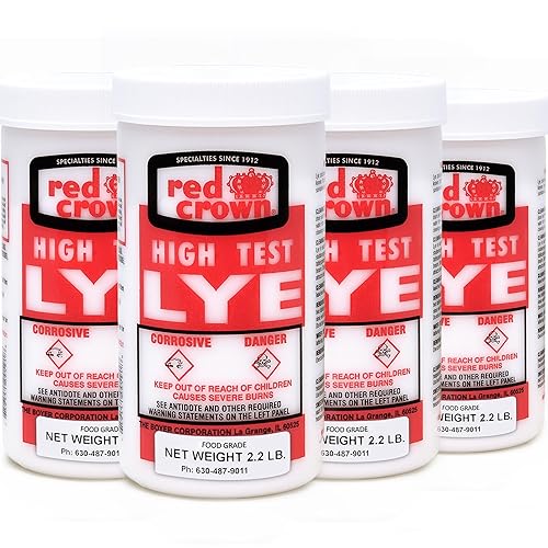 RED CROWN The Boyer Corporation Lye for Soap Making, Sodium Hydroxide Pure High Test Food Grade Lye, Caustic Soda, Drain Cleaner and Clog Remover, 4