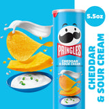 Pringles Potato Crisps Chips, Lunch Snacks, On-The-Go Snacks, Cheddar and Sour Cream, 5.5oz Can (One Can)