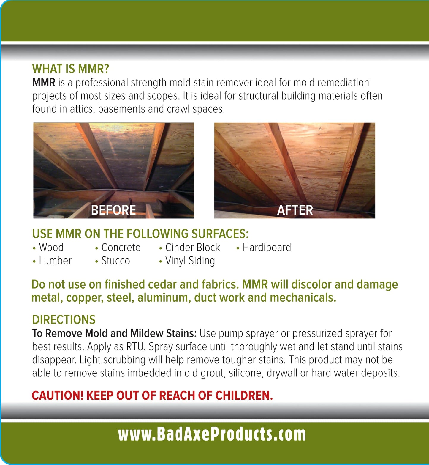 Bad Axe MMR Instant Mold Stain and Mildew Stain Remover - Professional Strength, Contractor Grade Cleaning Solution, Professional Quality Formula