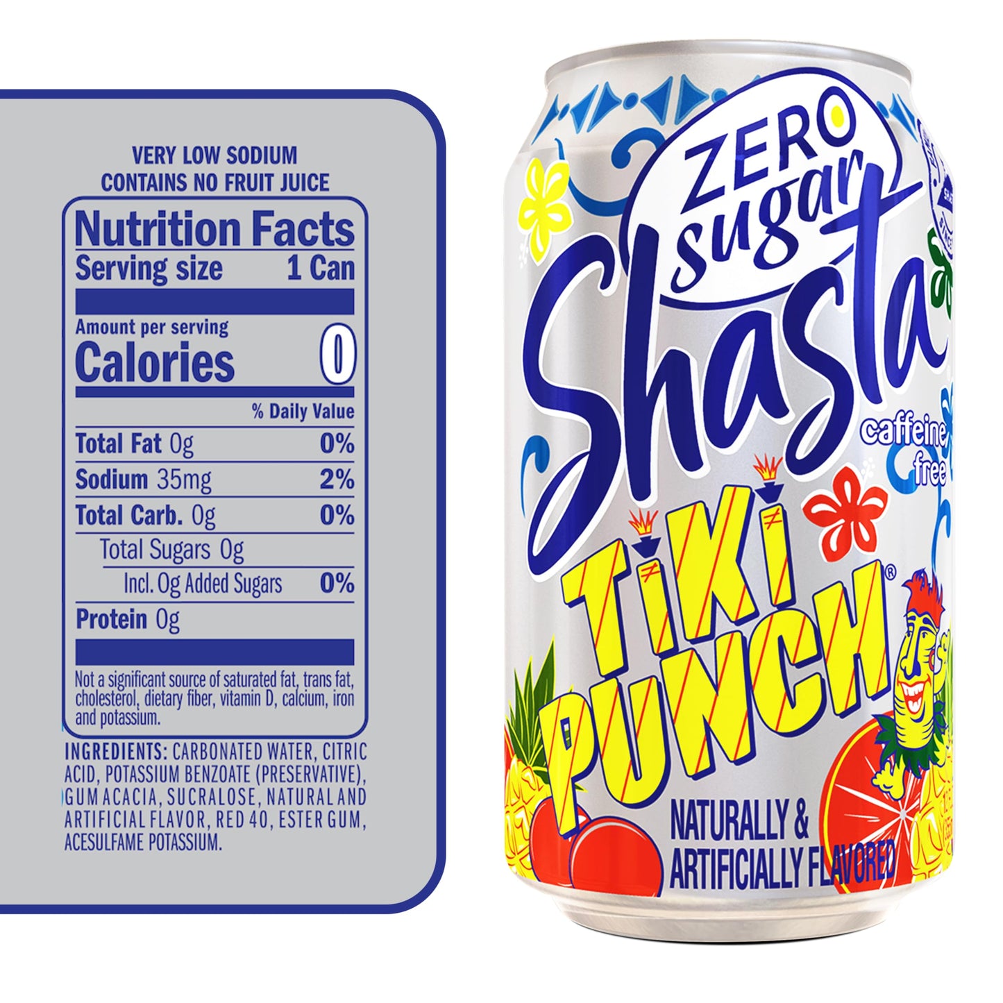 Shasta Zero Sugar Tiki Punch | 12-Pack of 12oz Cans | Tropical Punch Flavor | Sugar-Free & Sweet | Caffeine-Free