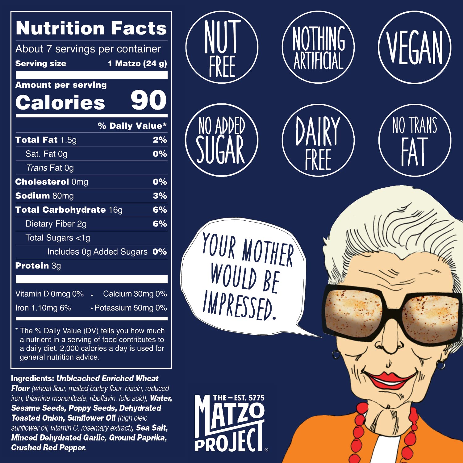 The Matzo Project Crispy Matzo Flats, Flatbread Crackers Sprinkled with (Almost) Everything, Vegan, Nut Free, All Natural, 3-Pack., 5.5 oz. Each