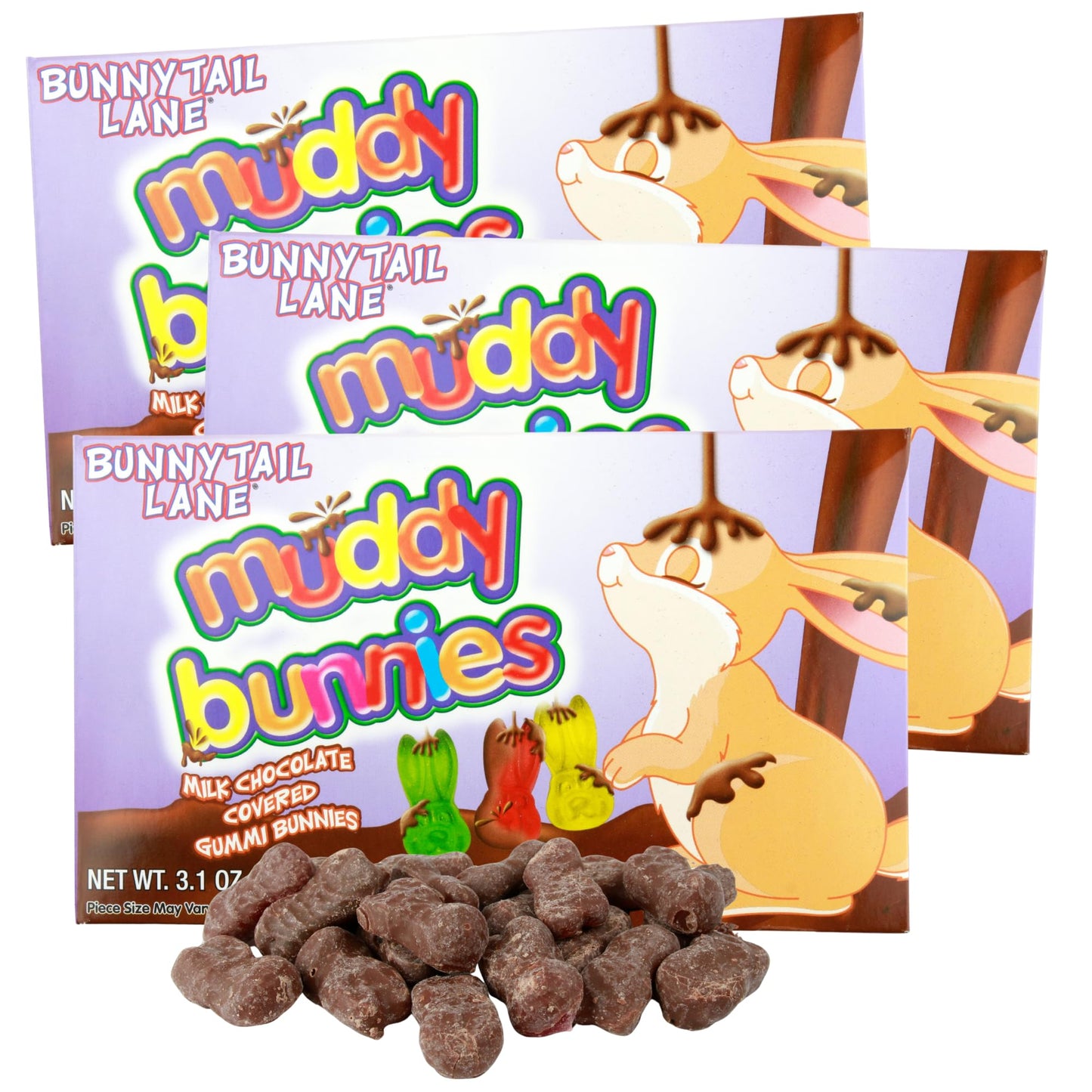 Muddy Bunnies Boxes, Milk Chocolate Covered Gummies, Easter Basket Stuffer Candy, 3.1 Ounces (Pack of 3)