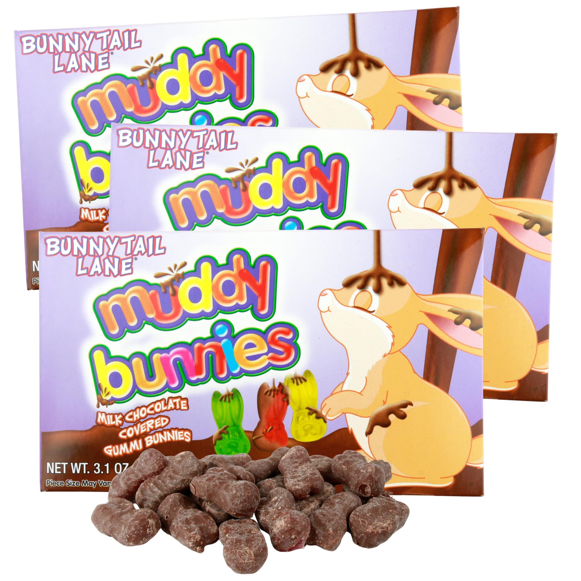 Muddy Bunnies Boxes, Milk Chocolate Covered Gummies, Easter Basket Stuffer Candy, 3.1 Ounces (Pack of 3)