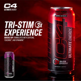 C4 Ultimate Zero Sugar Energy Drink, Tri-Stim Experience with 300mg Caffeine + TeaCrine + Dynamine, Atomic Grape, 16oz (Pack of 12)