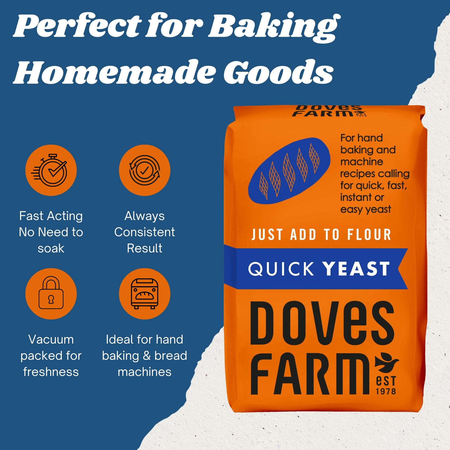 Doves Farm Quick Yeast 4.41 oz (125g) - Fast Acting Gluten Free Yeast for Baking Bread, Pizza Dough, Rolls | For Hand Baking and Bread Machine |