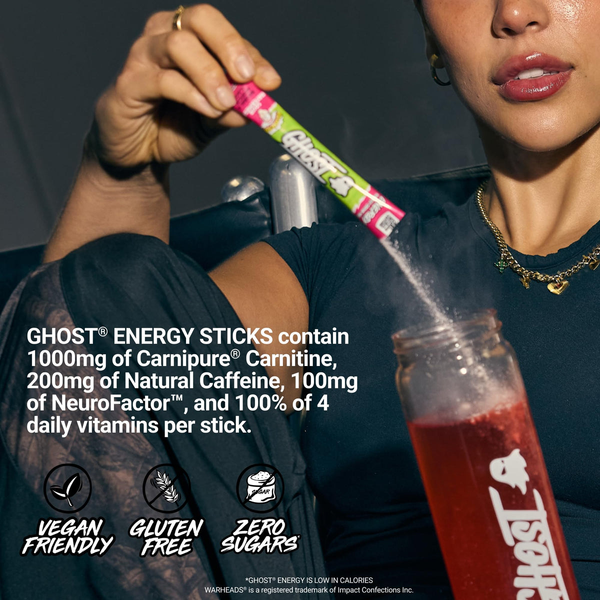 GHOST Sugar-Free Energy Drink Packets, Warheads Sour Watermelon, 24 Sticks