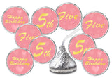 5th Birthday Kisses Stickers, Five Pink Kiss Labels for Girl Happy Birthday Party, Chocolate Drop Tabletop Decorations, Candy Not Included. Made in
