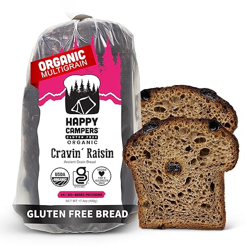 Happy Campers Cravin’ Raisin Cinnamon Spice Gluten Free Bread, Organic, Non-GMO, Vegan, 17.4 oz Loaf (Pack of 4)