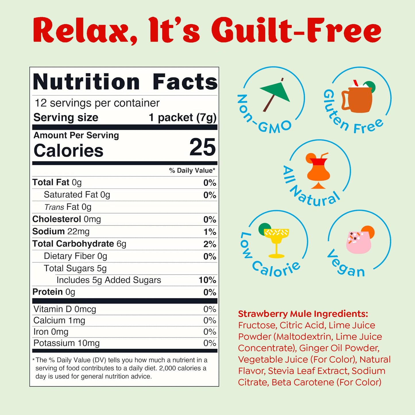 Craftmix Strawberry Mule Cocktail & Mocktail Drink Mixer, Skinny Mixes - Water Flavoring Packets - Made With Real Fruit - Vegan, Low-Carb, Low-Sugar