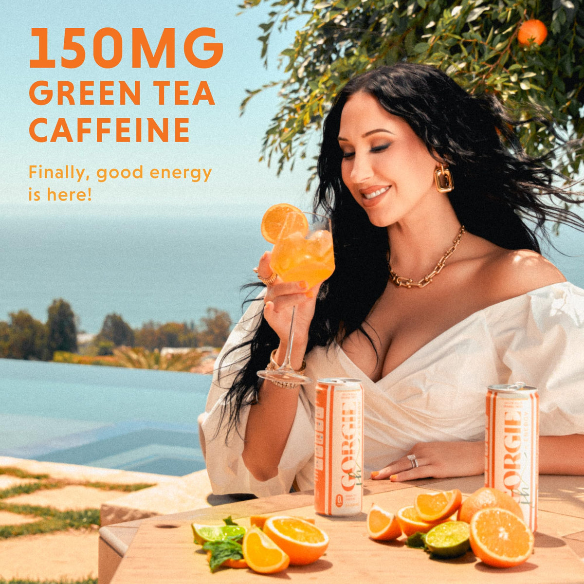 GORGIE Orange Twist Sugar Free Energy Drink, Green Tea, 12 Pack