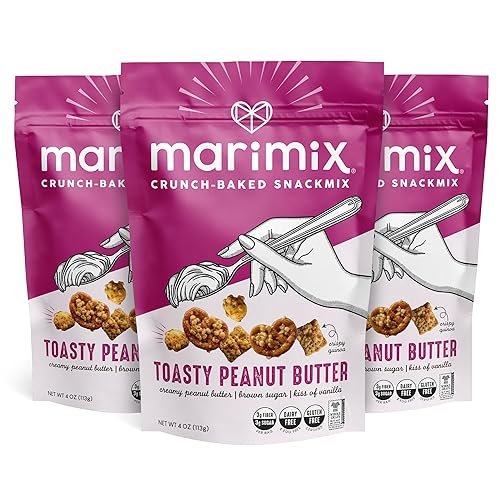 Marimix Snack Mix | Toasty Peanut Butter 3 Pack | Crunch Baked Sweet & Salty Savory Plant Based Naturally Gluten Free Whole Grain Fiber Charcuterie