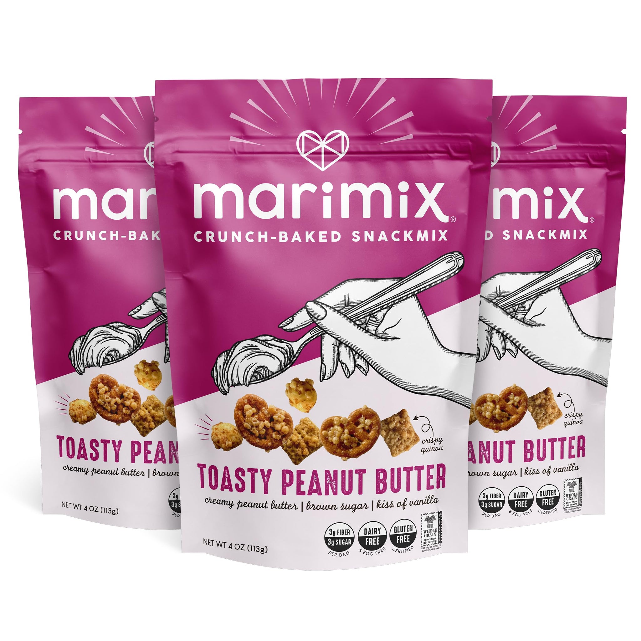 Marimix Snack Mix | Toasty Peanut Butter 3 Pack | Crunch Baked Sweet & Salty Savory Plant Based Naturally Gluten Free Whole Grain Fiber Charcuterie