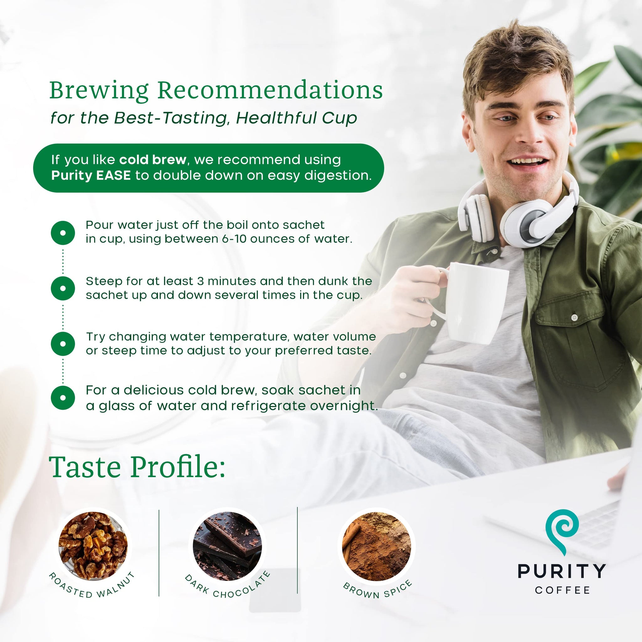 Purity Coffee EASE Low Acid Dark Roast Single Serve Sachets (5ct Box) | Specialty-Grade USDA Organic Arabica Blend | Third Party Tested for Mold