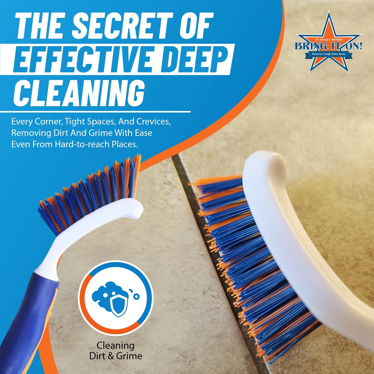 Bring It On Grout Cleaning Brush 6-Pack- Crevice Cleaning Brush with Stiff Nylon Bristles - 8-inch Heavy-Duty Grout and Tile Cleaner Brush - Scrubbing