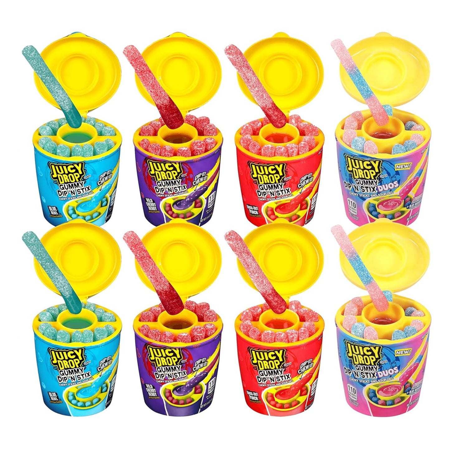 Juicy Drop Gummy Dip 'N Stix - 8 Ct Sweet Gummy Candy & Sour Candy Variety Pack - Assorted Bulk Candy Sticks for Kids Party Favors, Goodie Bag