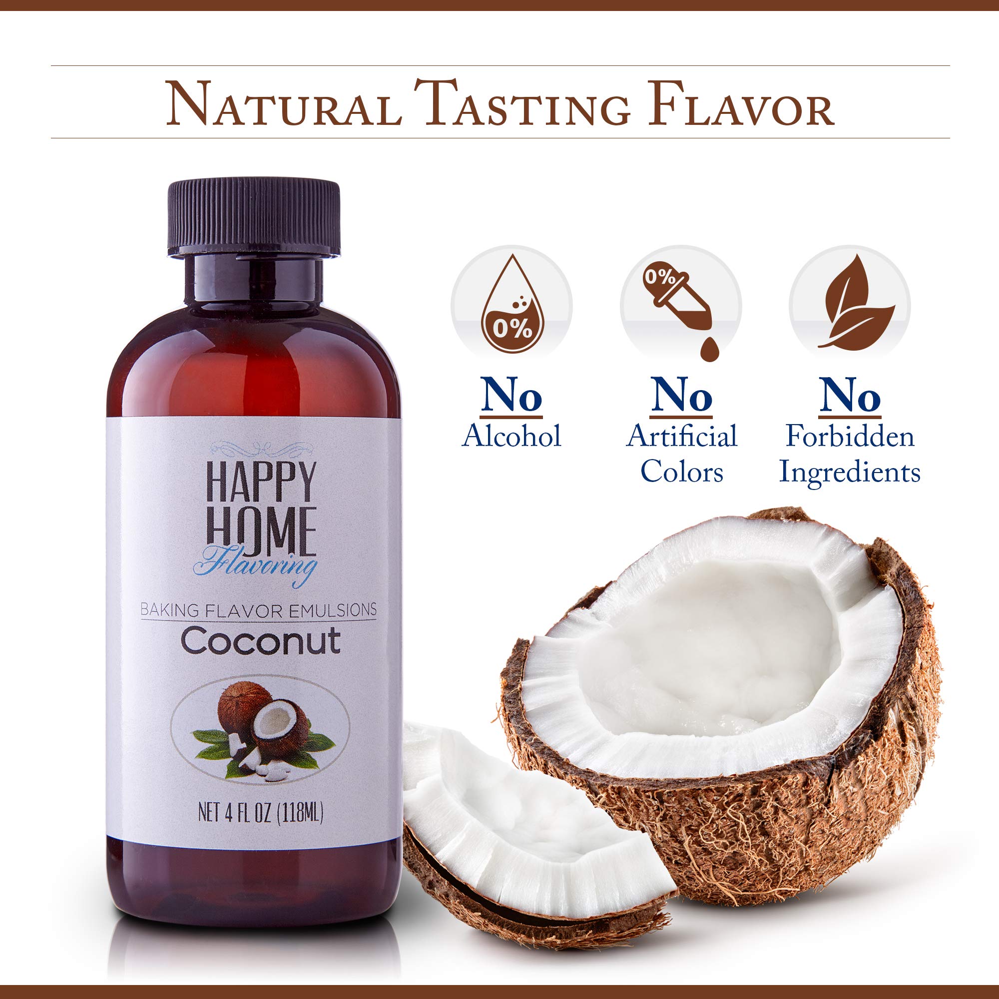 Happy Home Flavoring Imitation Coconut Baking Flavor Emulsion - Certified Kosher, 4 oz.