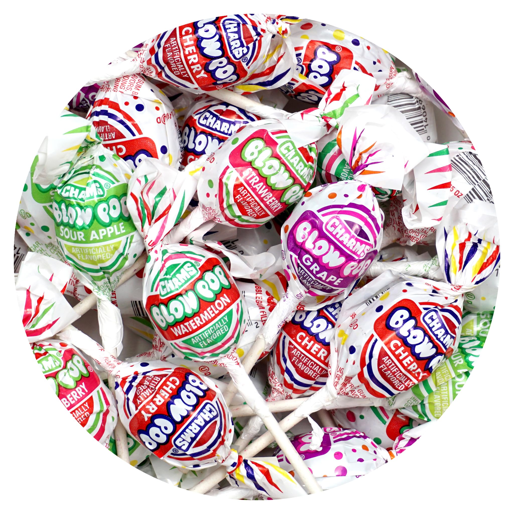 Charms Blow Pops, 3lb Bulk Bag (Approx 68), Assorted Fruit Flavored Bubble Gum Filled Lollipops, Individually Wrapped Bulk Hard Candy, The Hampton