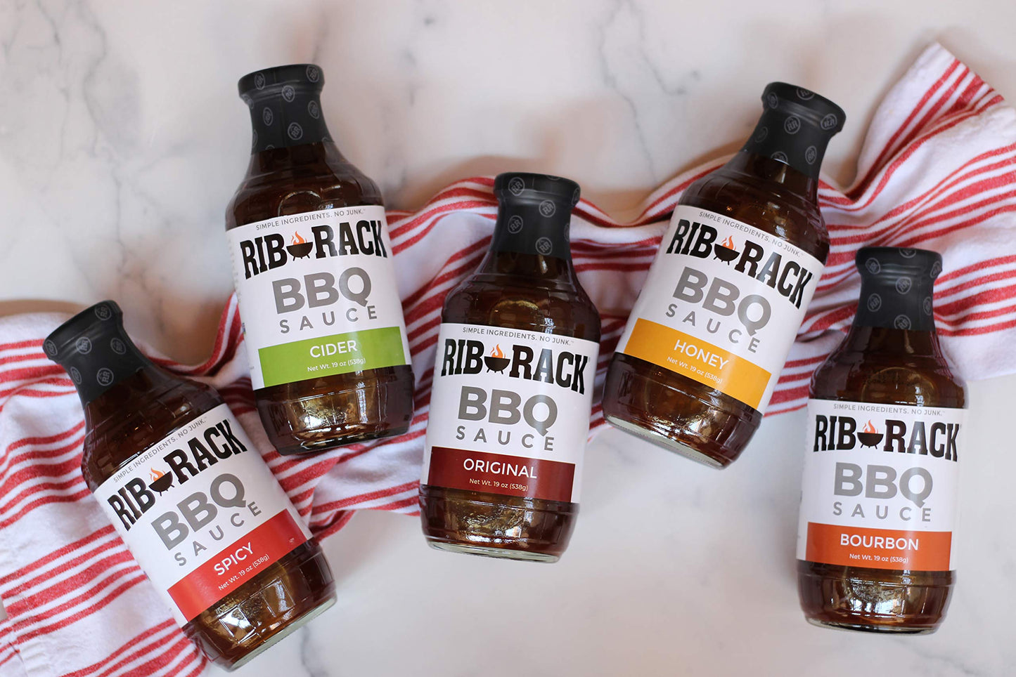 Rib Rack BBQ Sauce, Variety Pack: Original, Sweet Honey, Southern Bourbon, and Campfire Cider - 4 Count (Packaging May Vary)