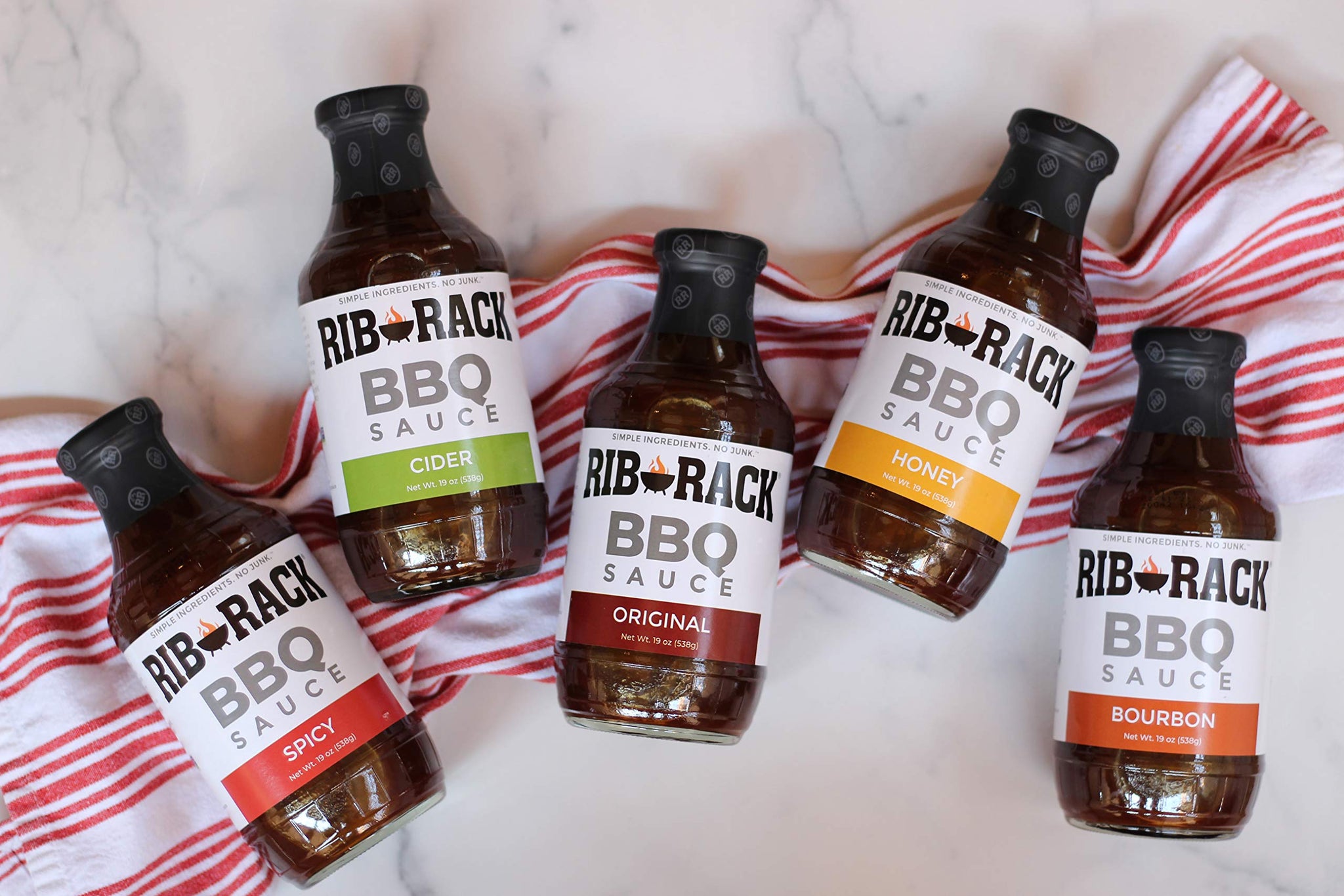 Rib Rack BBQ Sauce, Variety Pack: Original, Sweet Honey, Southern Bourbon, and Campfire Cider - 4 Count (Packaging May Vary)