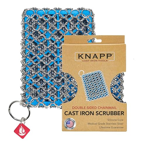 Knapp Made Combo Chainmail Cast Iron Scrubber with Silicone Core - Heavy Duty Rings and Fine Chainmail Rings -Premium Cleaner -Perfect for Cast Iron