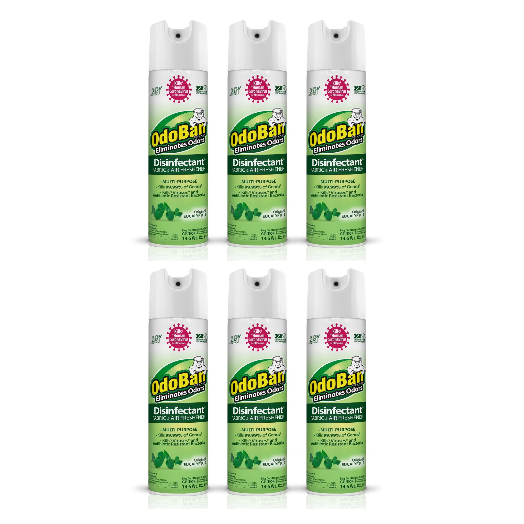 OdoBan Ready-to-Use 360-Degree Continuous Spray Disinfectant and Harsh Aroma Eliminator, Fabric and Air Freshener, 6 Pack, 14.6 Ounces Each, Original
