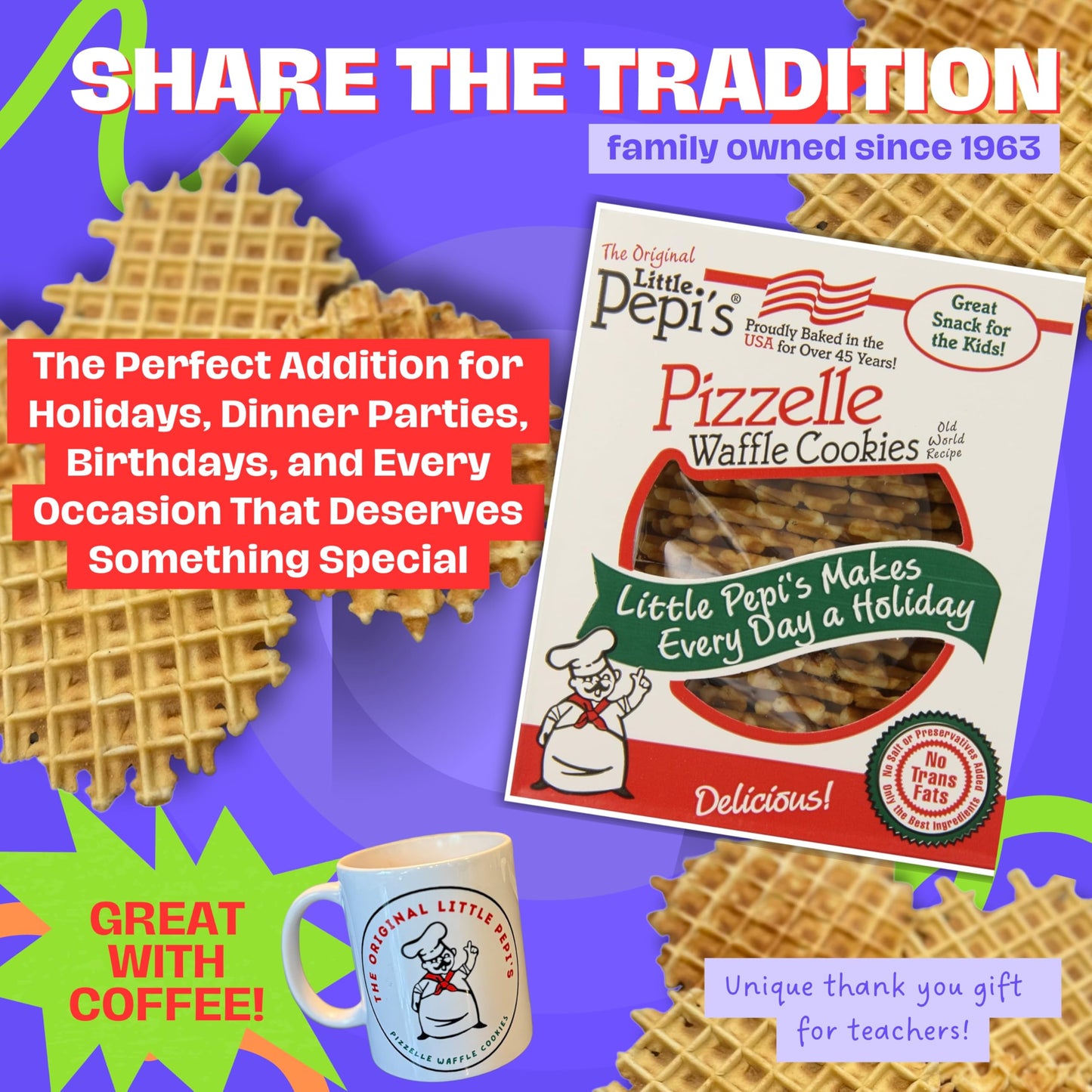 Little Pepi's Anise Pizzelles - Traditional Italian Waffle Cookies, Light & Crispy, Made with Farm Fresh Eggs, Authentic Italian Pizzelle Cookies