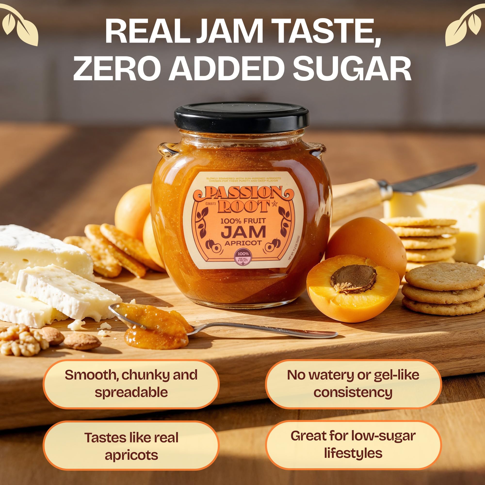 Passion Root Apricot Jam | All Natural Apricot Preserves with Real Fruit | No Added Sugar, No Preservatives, Non GMO, Gluten Free, Kosher Certified |