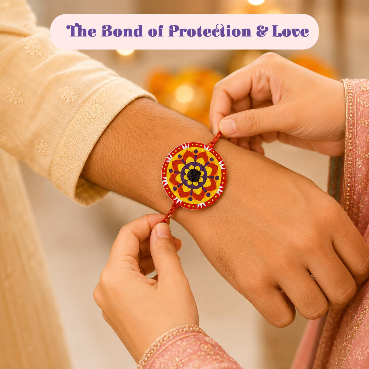 LOVENSPIRE Designer Mandala Seed Rakhi Gift Hamper for Brother - Includes Plantable Rakhi Bracelet, Haldi Kumkum Holder, Chocolates, Roli Chawal