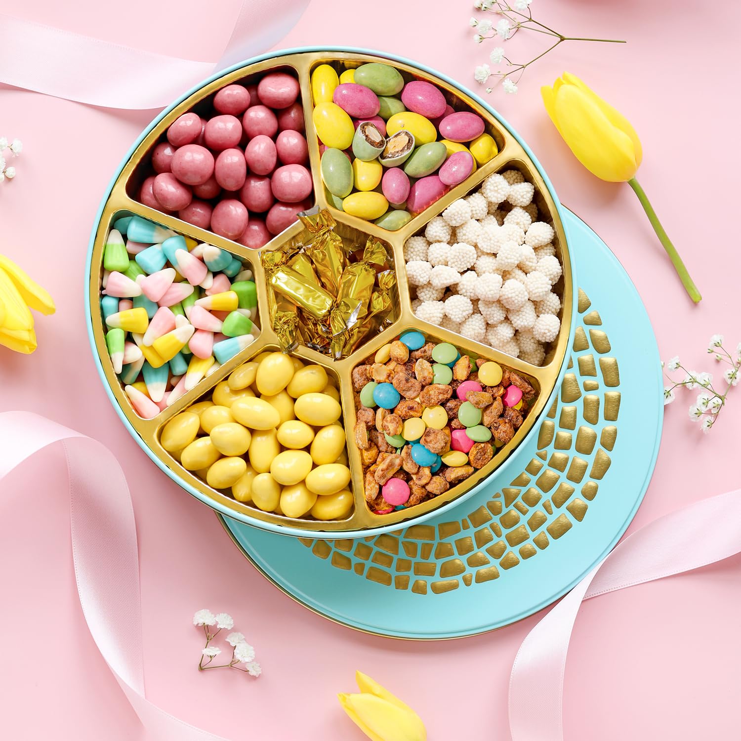Candy Gift Basket, Snack Variety Box | Spring Candy, Almonds, Chocolate, Gummies, Gourmet Food | Care Package, Treat Assortment for Adults, Families