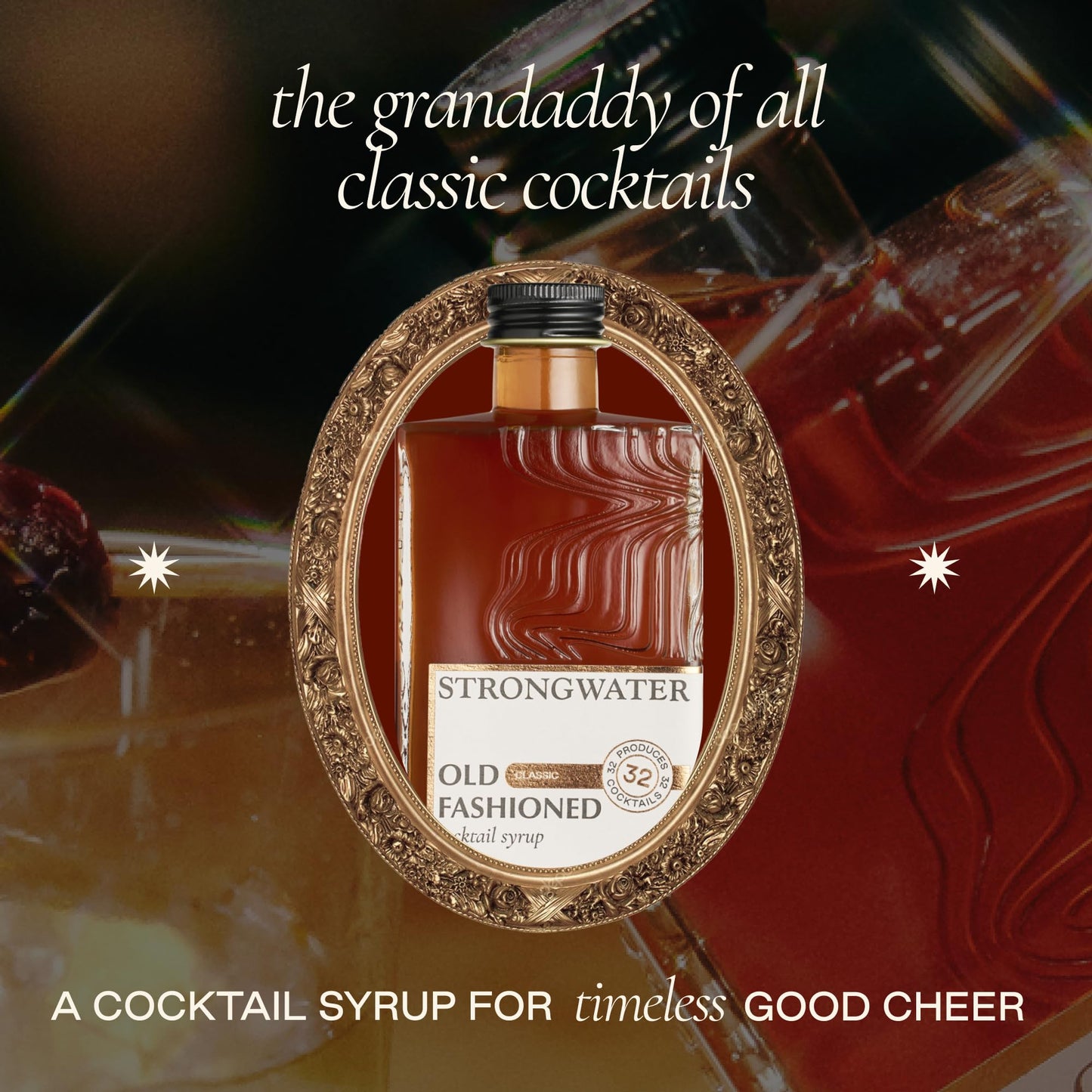 Strongwater Old Fashioned Mix - Makes 32 Cocktails - Handcrafted Old Fashioned Syrup with Bitters, Orange, Cherry, Organic Demerara Sugar - Craft