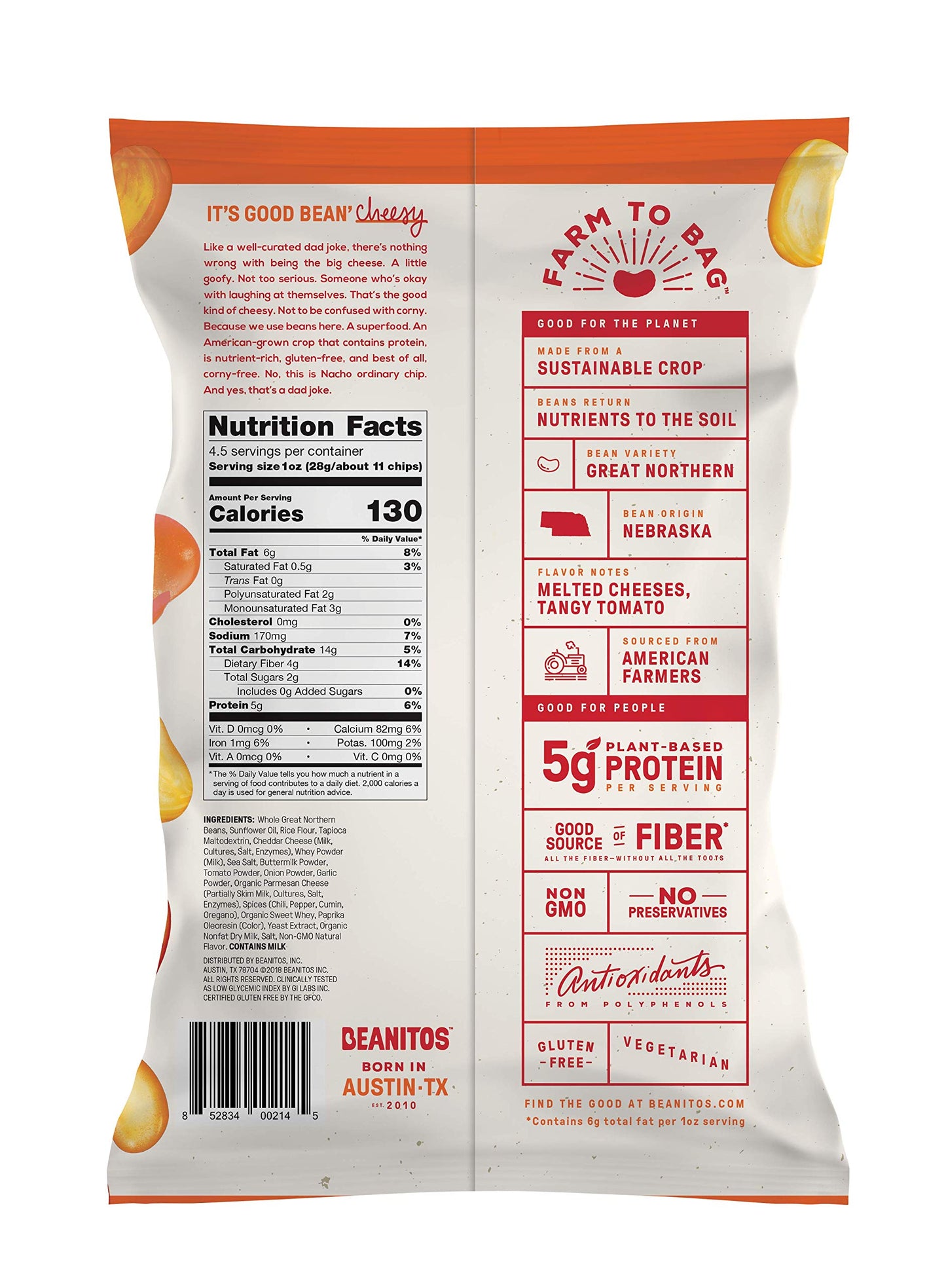 Beanitos White Bean Chips - Nacho Nation - 6 oz Bag - White Bean Tortilla Chips - Vegetarian Snack with Good Source of Plant Protein and Fiber