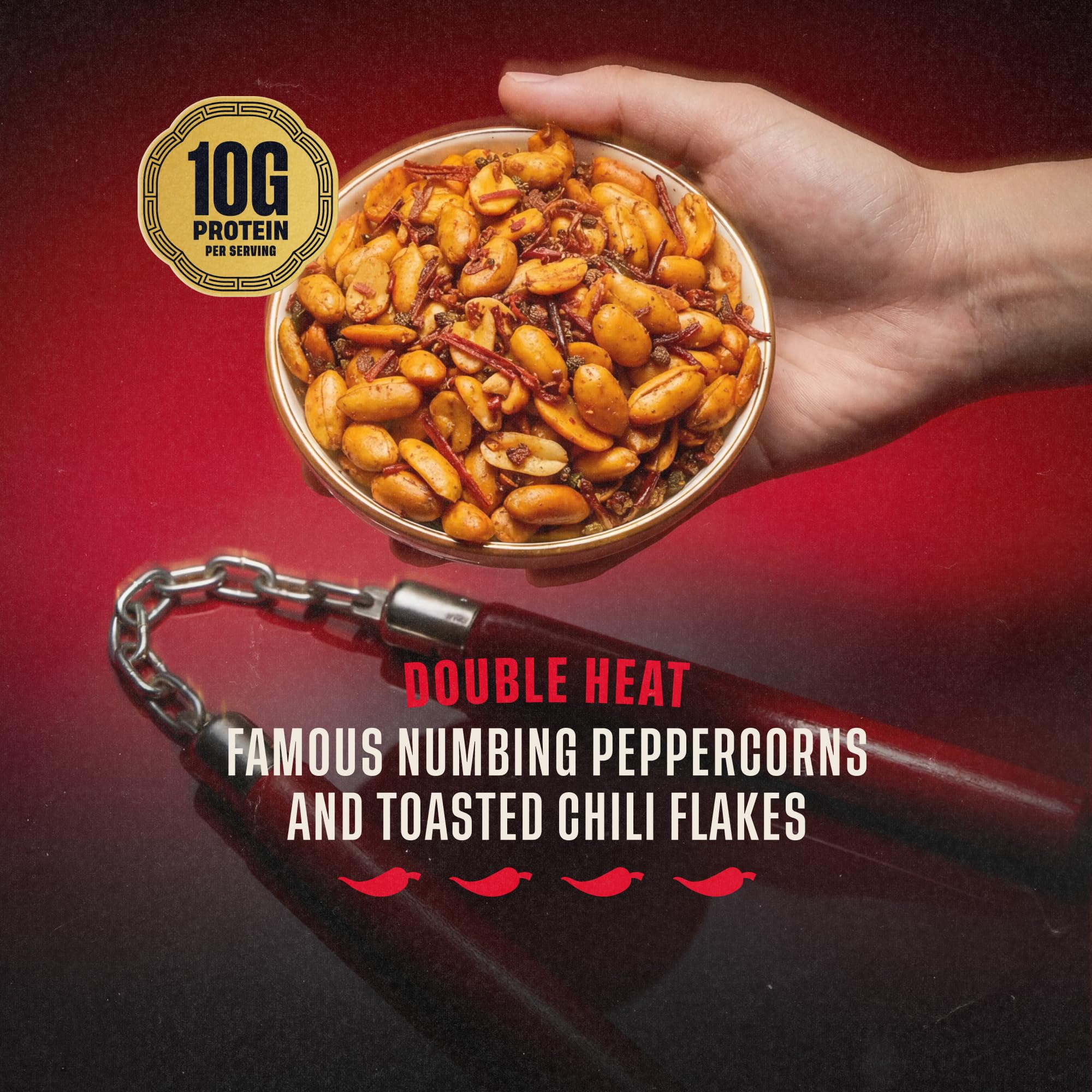 WA-CHAA! Spicy Sichuan Peanuts - Numbing Mala Peppercorns, Toasted Chili Flakes, Avocado Oil, Whole-Food Protein, Party Snacks, Non-GMO, Resealable