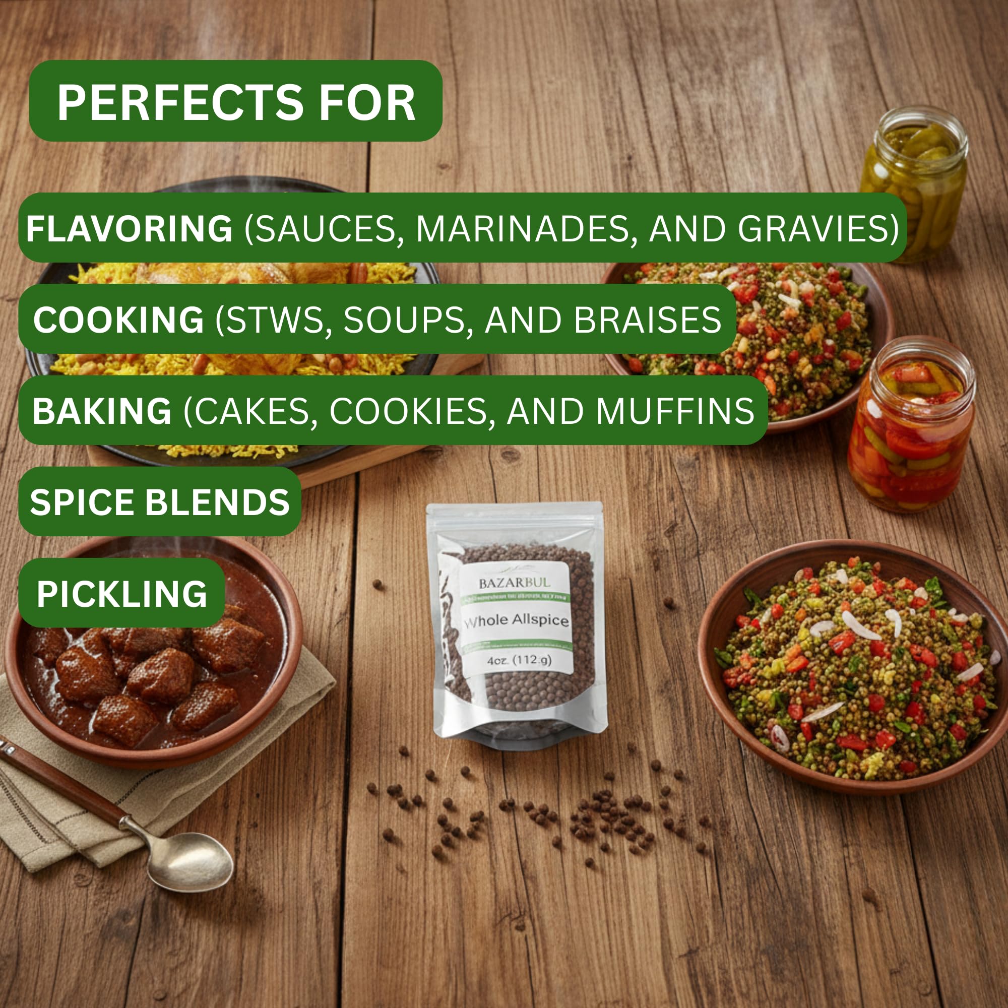 Whole Allspice Berries Pimenta dioica - Certified Kosher, 4oz Resealable Pouch | Fresh, Aromatic, All-Natural Spice for Cooking, Baking, Pickling